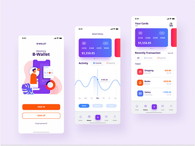 B-Wallet App - Concept 1 account clean ui concept credit card data design illustration interface ios minimal money transaction transfer ui ux walletapp