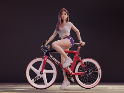 Cycling Girl 3d bicycle blender character cycling dolphin pants purple red render road bike workout