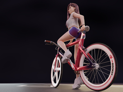 Cycling Girl Wide Angle Shot 3d bicycle blender character girl character illustration purple red render road bike