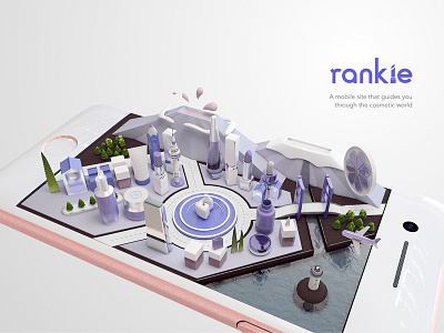 Rankie - a small cosmetic world 3d c4d city cosmetics illustration iphone isometric makeup purple rankie render thumb up