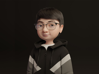 Chubby Cheeks-Boy 3d avatar black boy character design glasses hoodie portrait