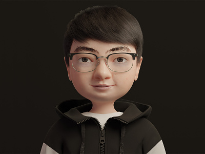 Chubby Cheeks-Boy (Front) 3d avatar black boy character design glasses hoodie portrait