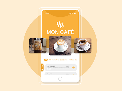 Mobile Coffee App adobe adobexd app application applicationui coffee design mobile mobile ui mobileapp prototype ui uxui xd yellow