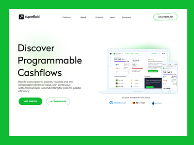 Superfluid Redesign - Discover Programmable Cashflows blockchain crypto crypto wallet defi design exchange fintech finance homepage ios landing page mobile nft product design ui wallet web web page website