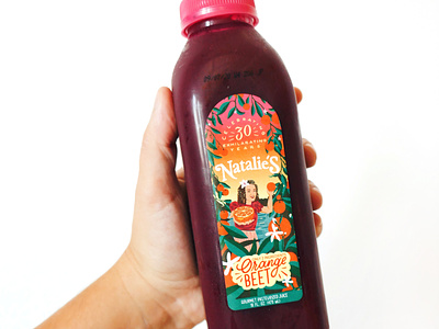 Natalie's 30th Anniversary Label branding design drink label florida handletter illustraion juice label orange package design packaging procreate typography