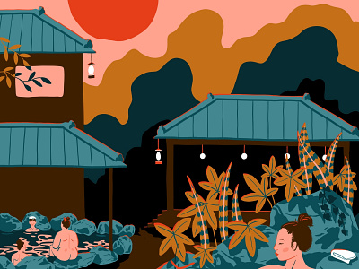 Onsen animation bathing illustration illustrator japan japanese onsen procreate travel travel blog