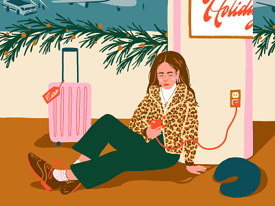 Home For The Holidays airplane communting commuter fashion flight frequent flyer illustration leopard print oxford shoes travel traveler wanderlust