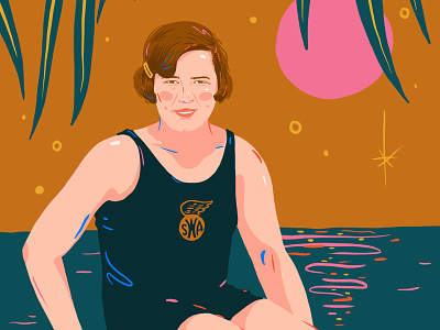 Gertrude Ederle design editorial english channel illustration mustard olympics pink swimmer swimming vintage water woman