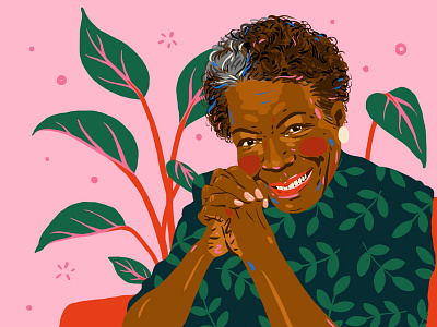 Maya Angelou caged bird sing civil rights digital drawing illustration inspiration pink plant poet portrait woman