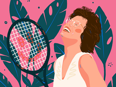 Billie Jean King athlete battle of the sexes illustration pink portrait series smiley sport tennis woman