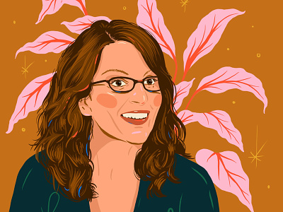 Tina Fey 30 rock comedian digital art female feminist illustration plant portrait procreate app snl tina fey woman