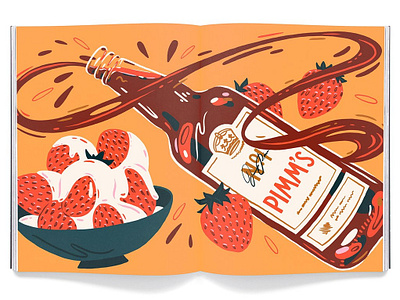 Ambrosia Magazine beverage bottle british cuisine drink editorial editorial illustration food illustration magazine menu package illustration packaging pimms restaurant snacks strawberry