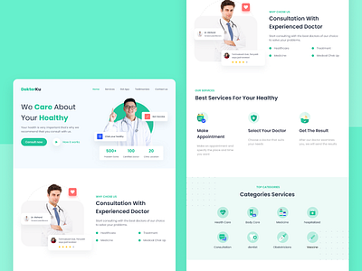 DokterKu Medical Center - Landing Page Website branding covid design doctor graphic design healthcare healthy hospital illustration medical minimal ui vaccine