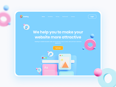 Web Builder - Hero Section 3d app blue branding design graphic design hero hero section herosection illustration landingpage minimal pink section typography ui ux web web builder website