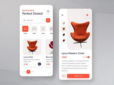 Furniture App Design - Ecommerce app design app designer application brandoxe chair clean dribbbleweeklywarmup ecommerce ecommerce app exploration furniture app mobile app mobile design popular shot product design sofa startup ui uiux user interface design