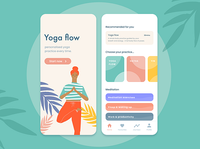 Yoga flow app app branding design figma graphics illustration meditation typography ui ux web website yoga yoga app