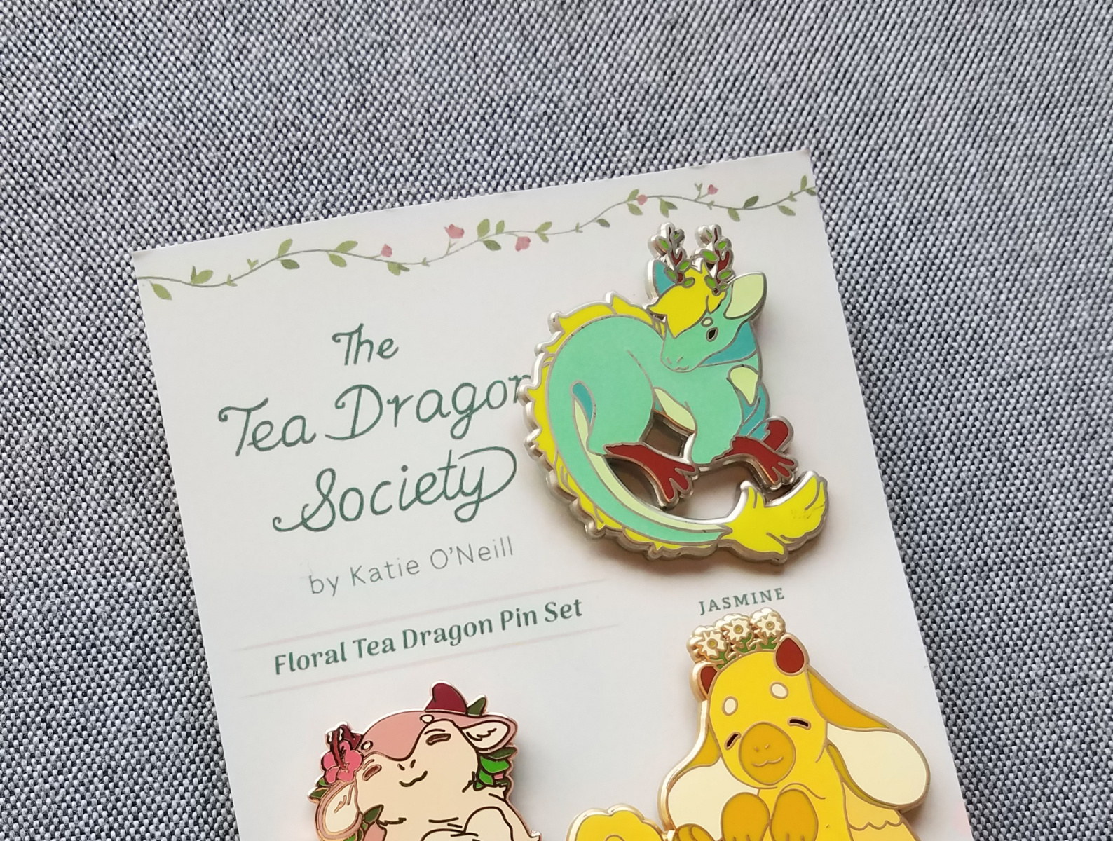 The Tea Dragon Society floral teas enamel pin set by Kate Z. Stone on