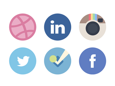 Social media icons with a softer palette circle dribbble facebook foursquare icons instagram linkedin media social twitter