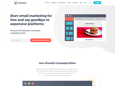 Email Marketing Page app design email moosend ui web app website