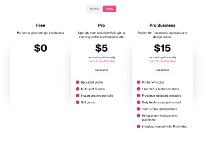 Dribbble Pricing Table Redesign