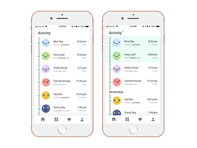 Daily UI Challenge - Activity Feed activity cute daily ui 047 dailyui design emojis emotes iphone kawaii mobile design notifications pastel uiux uxdesign