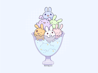 Bunny Ice Cream Sundae anime art bunnies bunny candy cute design buddies dessert digital art drawing ice cream illustration kawaii manga pastel procreate sweets