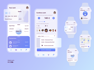 [ Daily UI - 003 ] 💳 Bank app concept app applewatch bank bank card banking app blue design gradients green mobile app mobile ui smartwatch ui ux watchapp