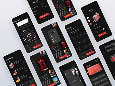 [ Daily UI - 004 ] 🎥 Cinema app 🎬 app cinema app cinema ticket dark mode dark theme dark ui mobile ui movie app payment method ticket booking ui ux