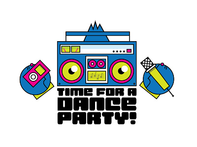 Dance Party Sloth Boombox colorful design fun kids sticker vector