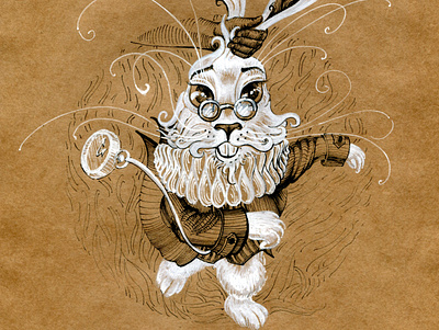 белый кролик алиса графика иллюстратор кролик
