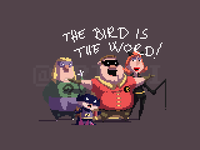The bird is the word! pt 2 batman catwoman riddler robin pixelart pixel griffin fanart familyguy cosplay