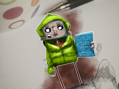 Georgie Denbrough in Vert Pré raincoat, #coffeesketch n1412 characterdesign coffeesketch colour collective georgie it kid mixed media