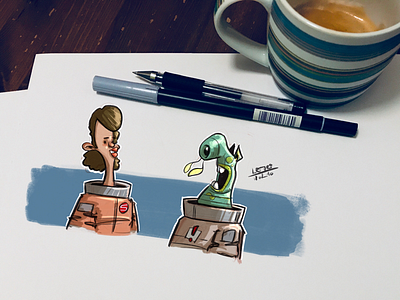 COFFEE & SWIPING header image for Snappzilla characterdesign coffee coffeeandswiping procreate sketch coffeesketch snappzilla