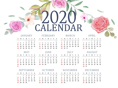 calendar for 2020 with flowers background 2020 background business calendar date day event floral flower holiday illustration leaf month office planner rose schedule watercolor week year