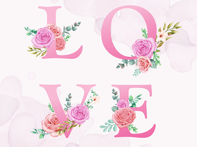 Love letters with floral elements 14 february background couple elements floral flower font gift greeting heart holiday letter love relationship romantic rose valentine wallpaper watercolor word