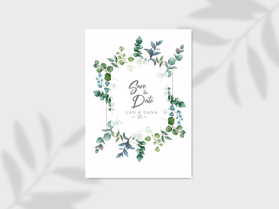 Save the date and wedding invitation with eucalyptus leaves background beauty bouquet bridal card celebrate eucalyptus floral flower frame illustration invitation leaf love mariage savethedate template watercolor wedding wreath