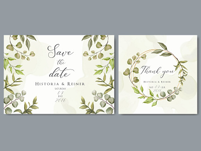 Wedding floral golden invitation card & save the date minimalism background bouquet bridal card celebrate eucalyptus floral flower frame illustration invitation leaf love mariage savethedate template thankyou watercolor wedding wreath