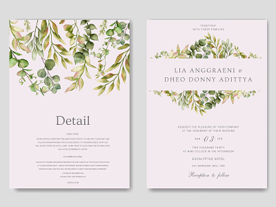 Greenery wedding invitation with eucalyptus leaves