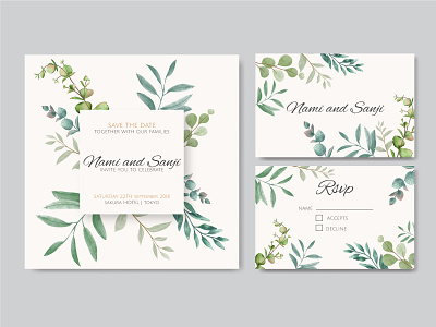 Elegant wedding invitation cards template with watercolor floral background beauty bouquet bridal card celebrate floral flower frame illustration invitation leaf love mariage savethedate set template watercolor wedding wreath