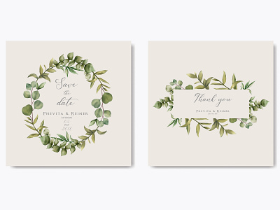 Elegant wedding invitation template with eucalyptus leaves