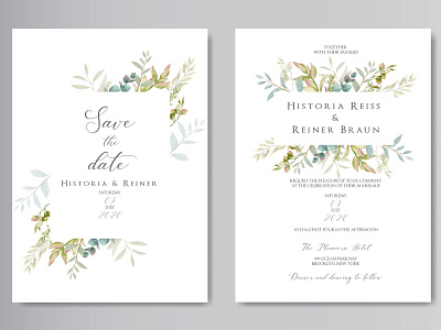 Vintage wedding invitation card with leaf frame background beauty bouquet bridal card celebrate eucalyptus floral flower frame illustration invitation leaf love mariage savethedate set watercolor wedding wreath