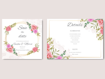 Romantic gold wedding invitation template with watercolor floral background beauty bouquet card engagement floral flower frame gold illustration invitation leaf love mariage peony rose savethedate watercolor wedding wreath