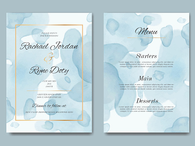 Watercolor wedding invitation template with golden frame