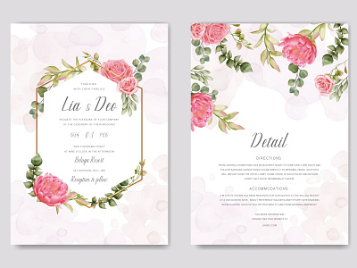 Elegant wedding invitation floral card with golden frame