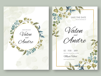 Vintage wedding invitation card template with leaves background background beauty bouquet card celebrate engagement floral flower frame gold illustration invitation leaf love mariage plant savethedate watercolor wedding wreath