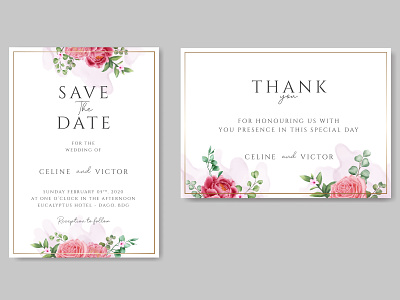 Beautiful wedding invitation card template with flower and gold