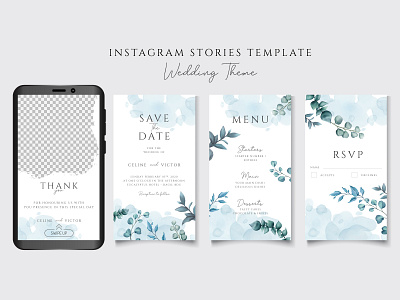 Instagram stories template for wedding invitation theme background beauty bouquet card engagement floral flower frame illustration instagram instagram stories invitation leaf love mariage savethedate template watercolor wedding wreath