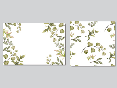 Beautiful wedding invitation card with leaves pattern seamless