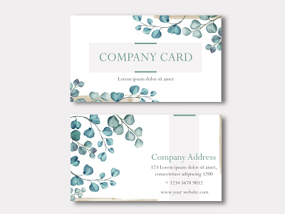 Business card or company card with watercolor leaves frame abstract address background brand business card company contact corporate floral identity information leaf logo marketing name office stationery watercolor website