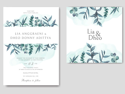 Wedding invitation template with floral ornament background beauty bouquet card celebrate engagement eucalyptus floral flower frame illustration invitation leaf love mariage married template watercolor wedding wreath